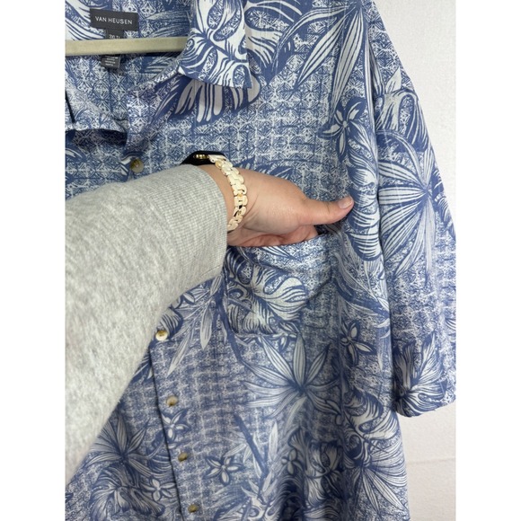 Van Heusen Button Up Men's Tropical Floral Print Blue 3XLT - Picture 4 of 5